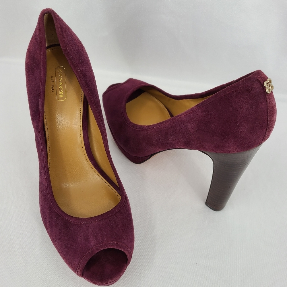 Coach Plum Breana Platform Suede Peep-Toe Pumps - Size 11 B